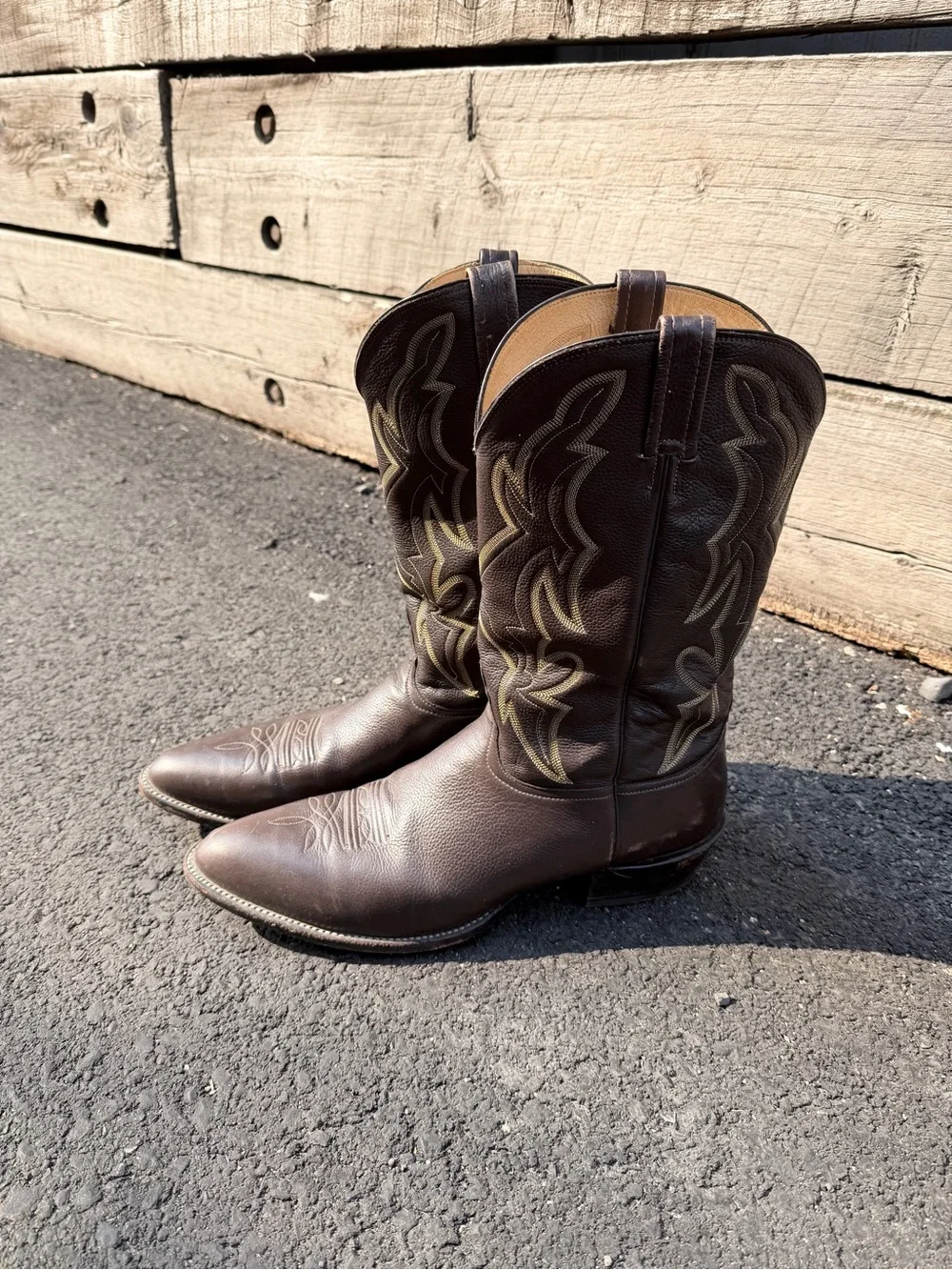 Nocona Dark Brown Leather Western Cowboy Boots with Tan Stitching